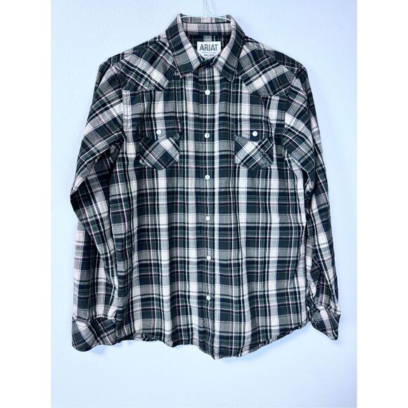Ariat Kameron Retro Fit Western Green Plaid Snap Button Shirt - Picture 1 of 11
